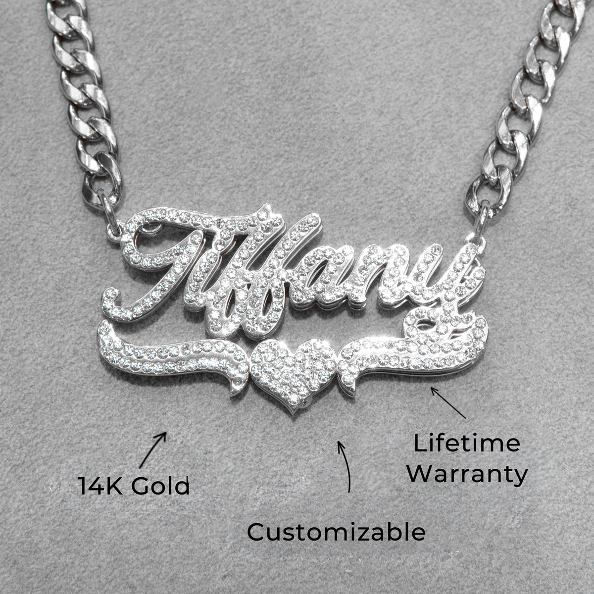 Women Jewelry - White Gold Iced Out VVS Name Necklace | Style # N35