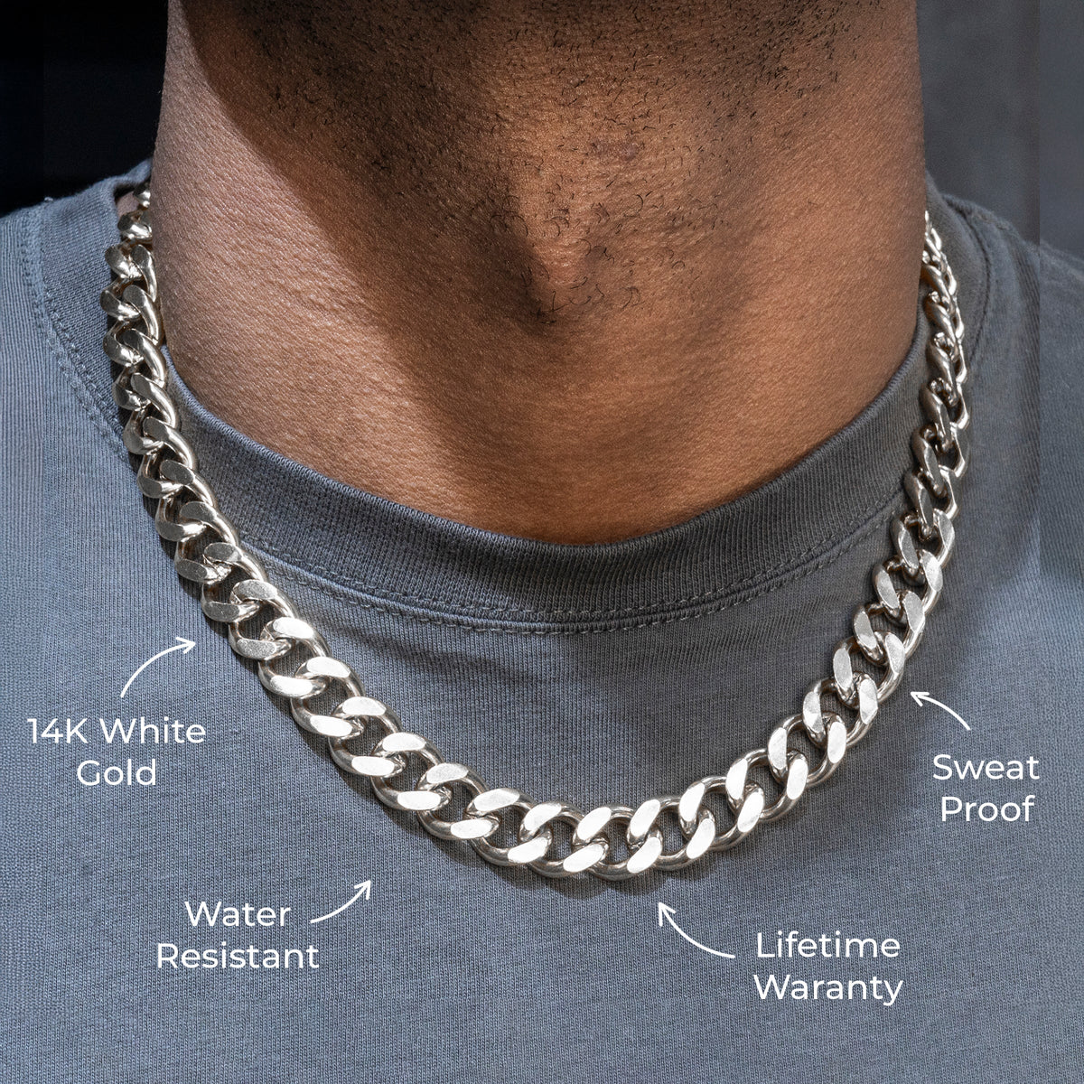 Gold Jewelry -  Mens 14K White Gold Cuban Curb Chain