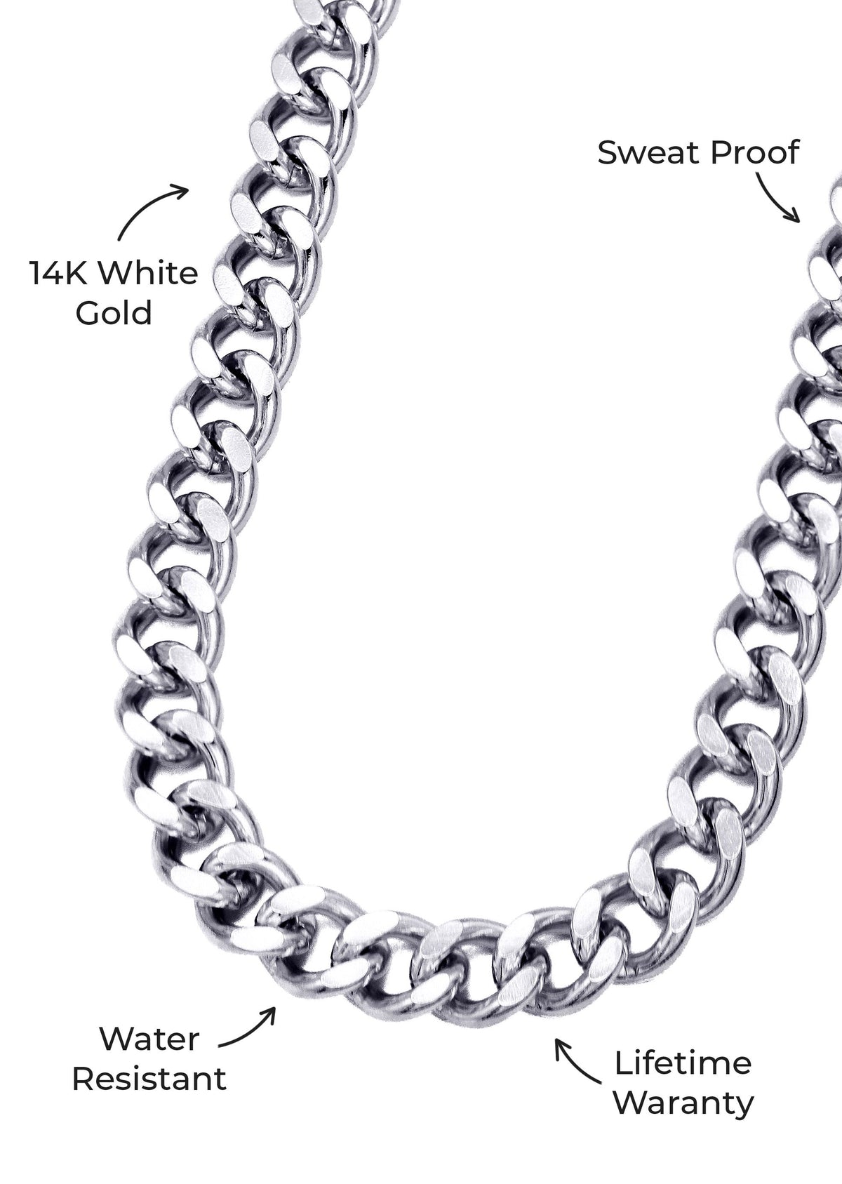 Gold Jewelry -  Mens 14K White Gold Cuban Curb Chain
