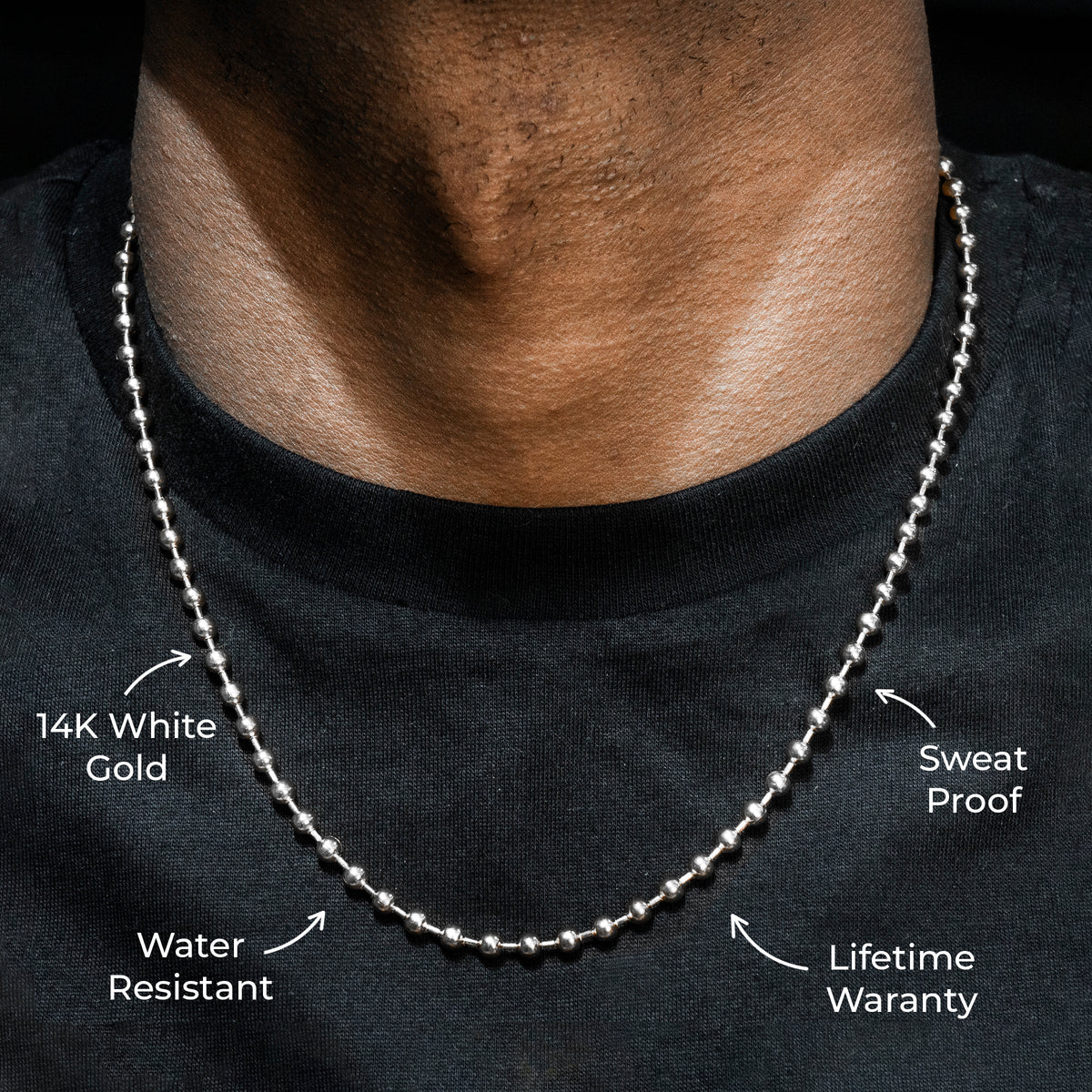 Gold Jewelry -  Mens 14K White Gold Dog Tag Chain