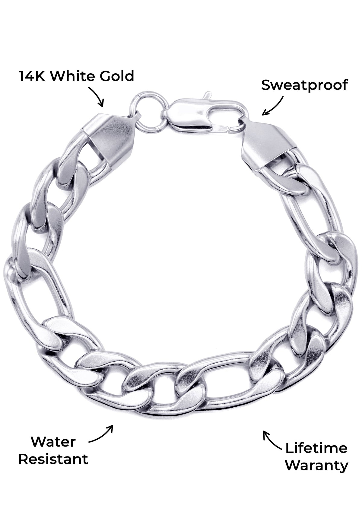 Gold Jewelry -  14K White Gold Figaro Bracelet