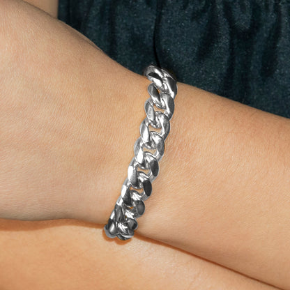 Gold Jewelry - Womens 14K White Gold Solid Miami Cuban Link Bracelet
