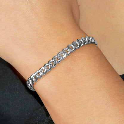 Gold Jewelry - Womens 14K White Gold Solid Miami Cuban Link Bracelet