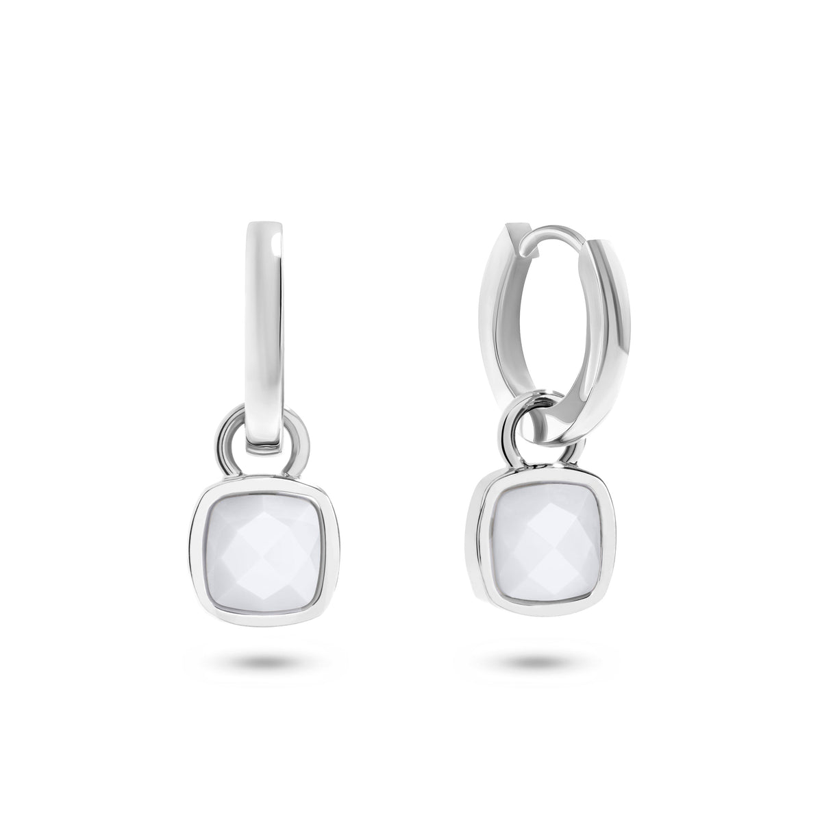 Mother of Pearl Cushion Huggie Earrings (Silver)