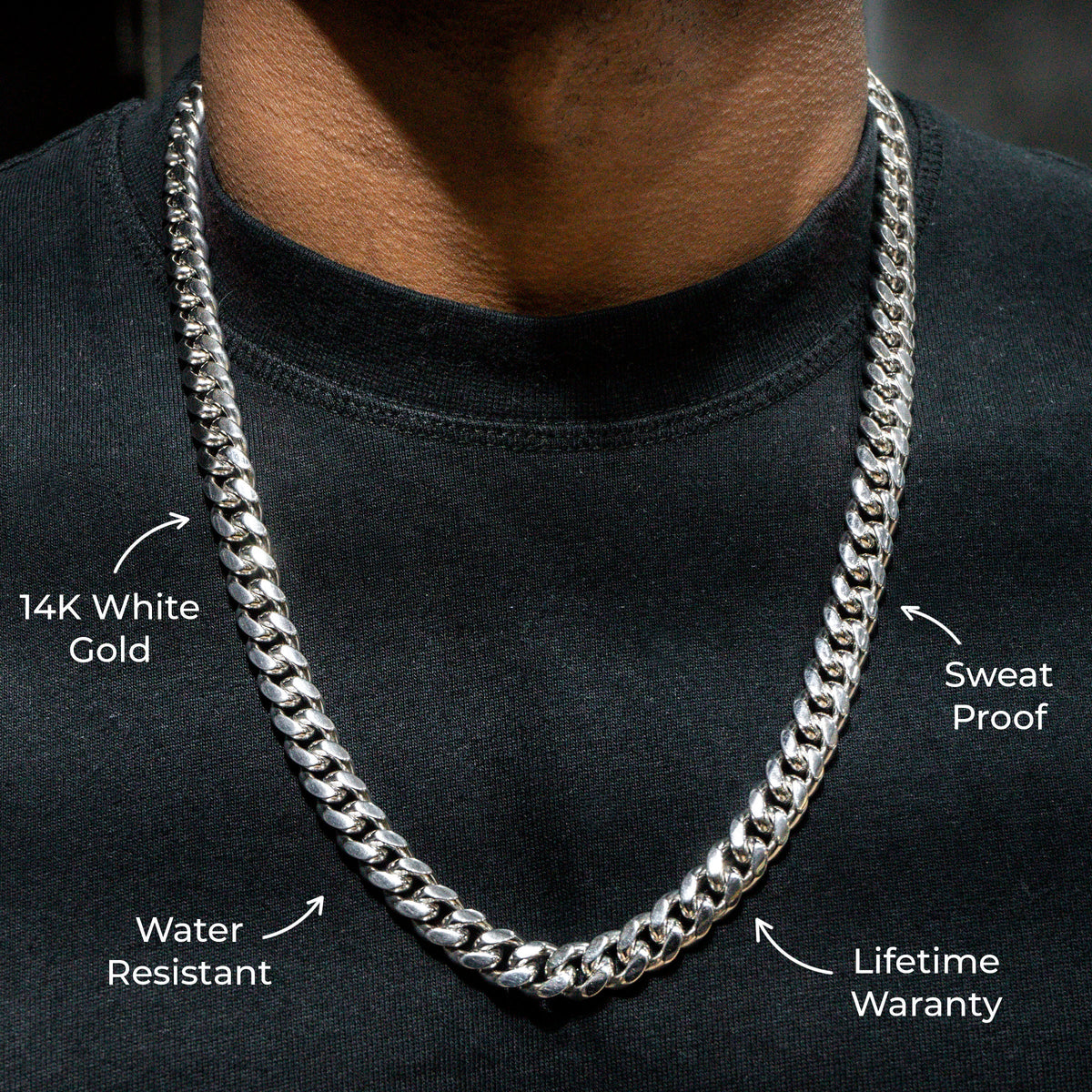 Gold Jewelry -  Mens 14K White Gold Solid Miami Cuban Link Chain
