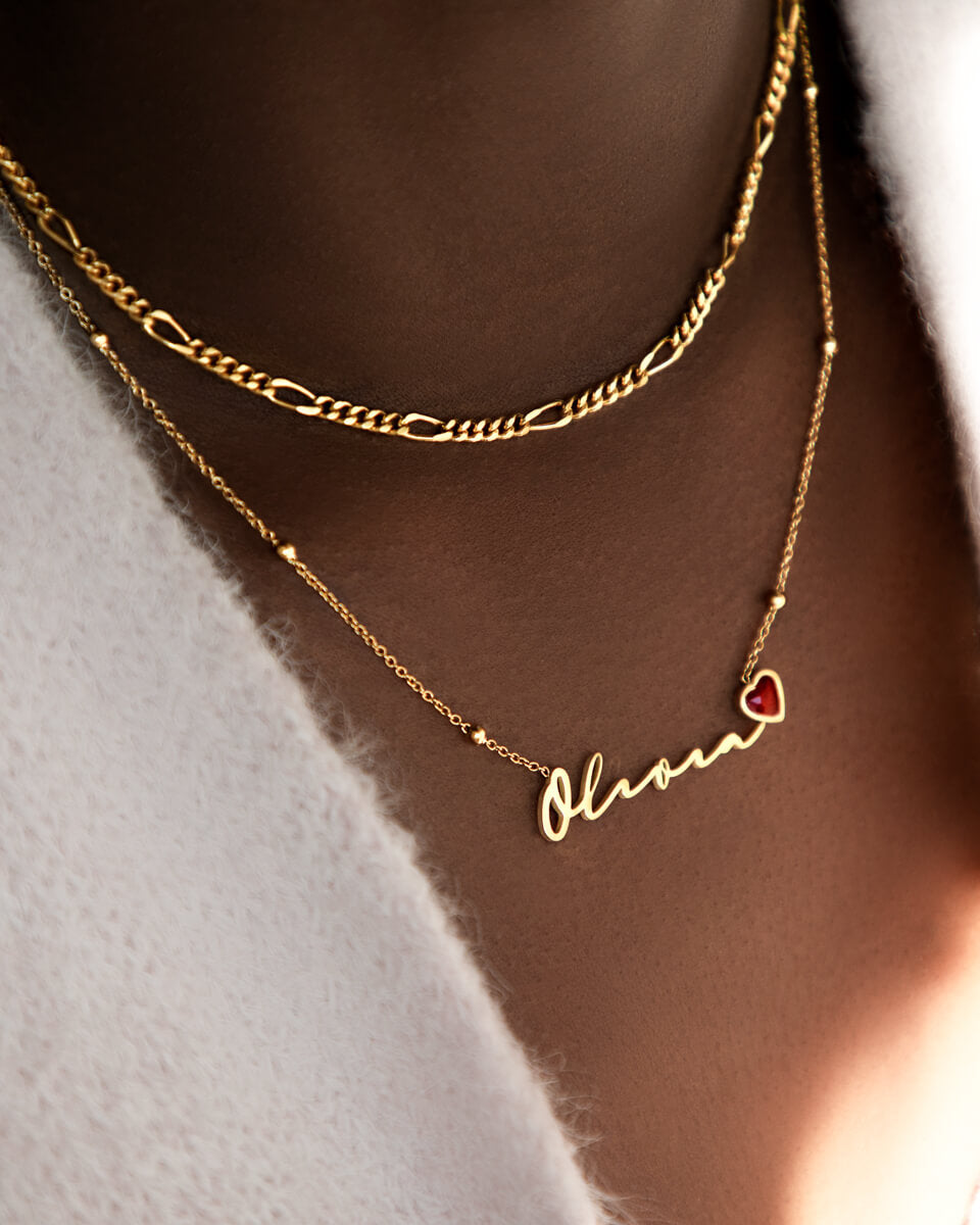 Small Figaro Chain Necklace (Gold)