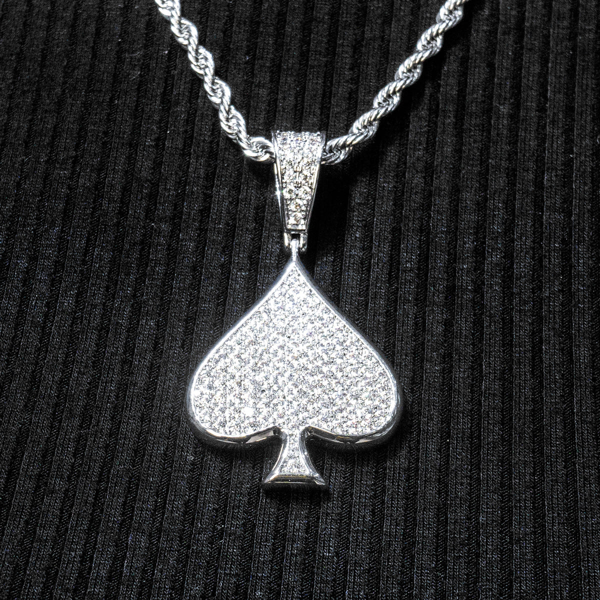 Mens Jewelry -  14K White Gold Iced Out VVS Ace of Spades Necklace | Appx. 15.9 Grams