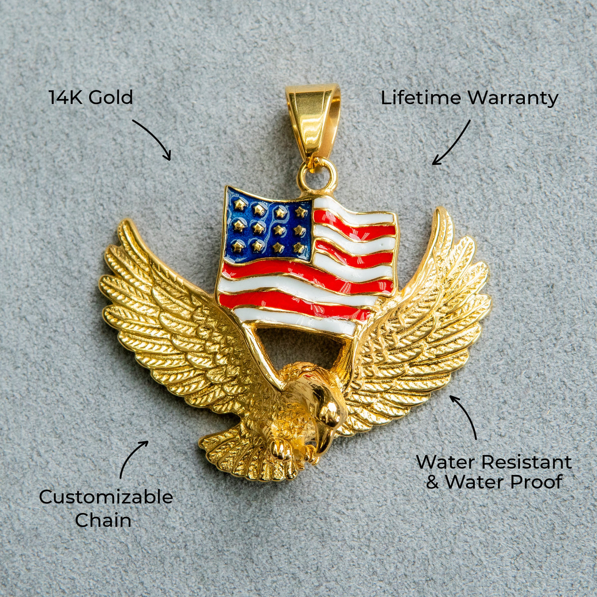 Mens Jewelry - 14K Gold American Eagle Necklace | Appx. 20 Grams