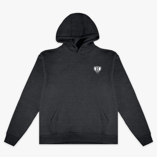 Gray Baseline youth hoodie — front view