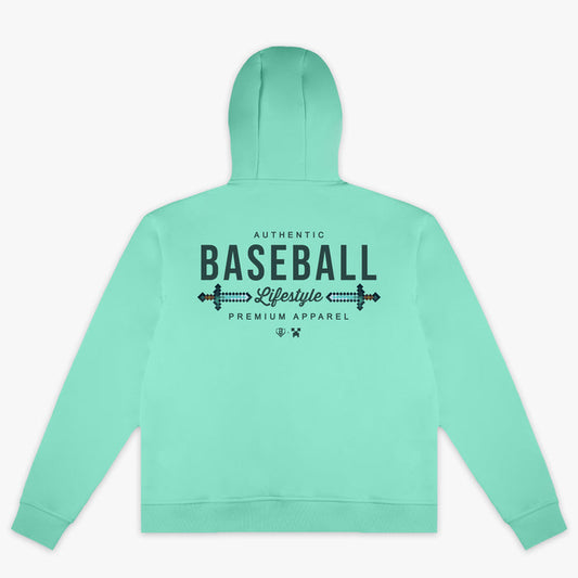 Teal youth hoodie with "BL101 X Minecraft Diamond Sword Authentic" design — back view