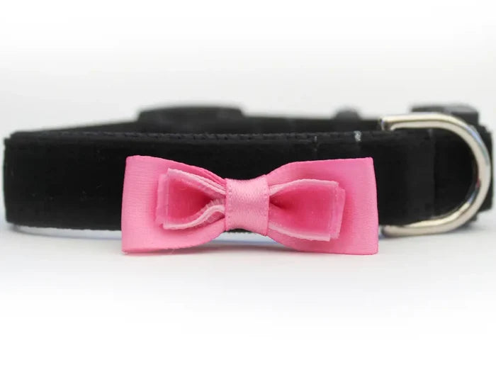Black with Pink Bow - Velvet Wide Breakaway Cat Collar for Large Cats