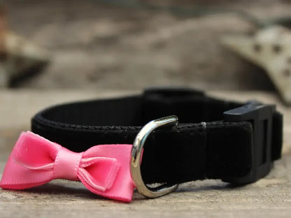 Black with Pink Bow - Velvet Wide Breakaway Cat Collar for Large Cats