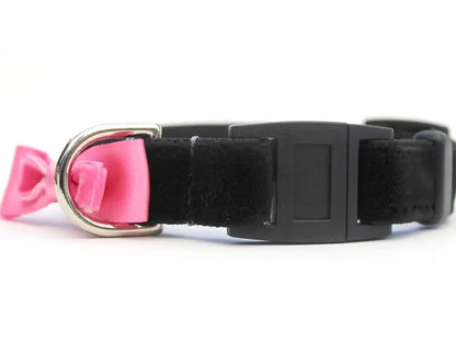 Black with Pink Bow - Velvet Wide Breakaway Cat Collar for Large Cats