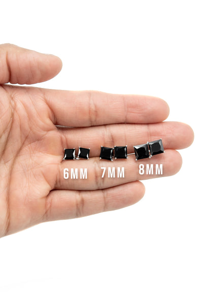 Mens Jewelry - Silver Square Black Iced Out VVS Stud Earrings for Men | Appx. 2.5 Grams