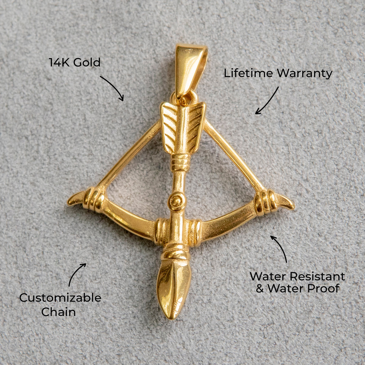 Mens Jewelry - 14K Gold Bow & Arrow Necklace | Appx. 2.6 Grams