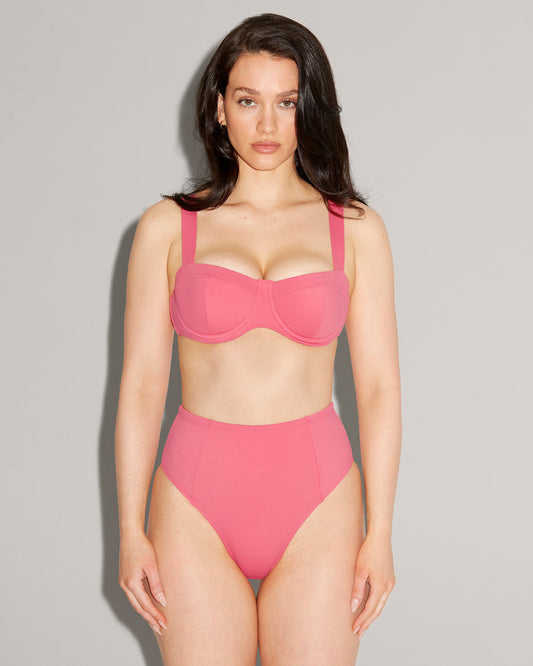 Busty shaping bra swim top in Coral by TA3, view 1