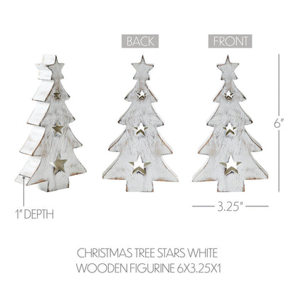 Christmas Tree w/ Stars White Wooden Figurine 6x3.25x1
