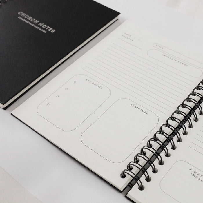 Church Notes Journal - Size Large, Black Spiral (7 x 10")