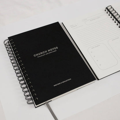 Church Notes Journal - Size Large, Black Spiral (7 x 10")