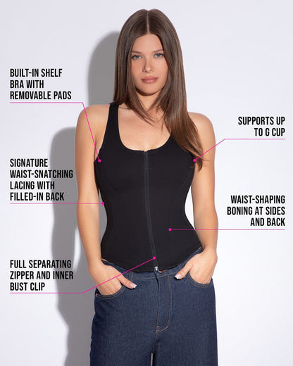 Diagram of Corsety Scoop Neck Tank - Black tummy control shapewear top shaping panels