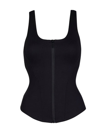 Outline image showing Corsety Scoop Neck Zip Front Tummy Control Shapewear Tank Top - Black