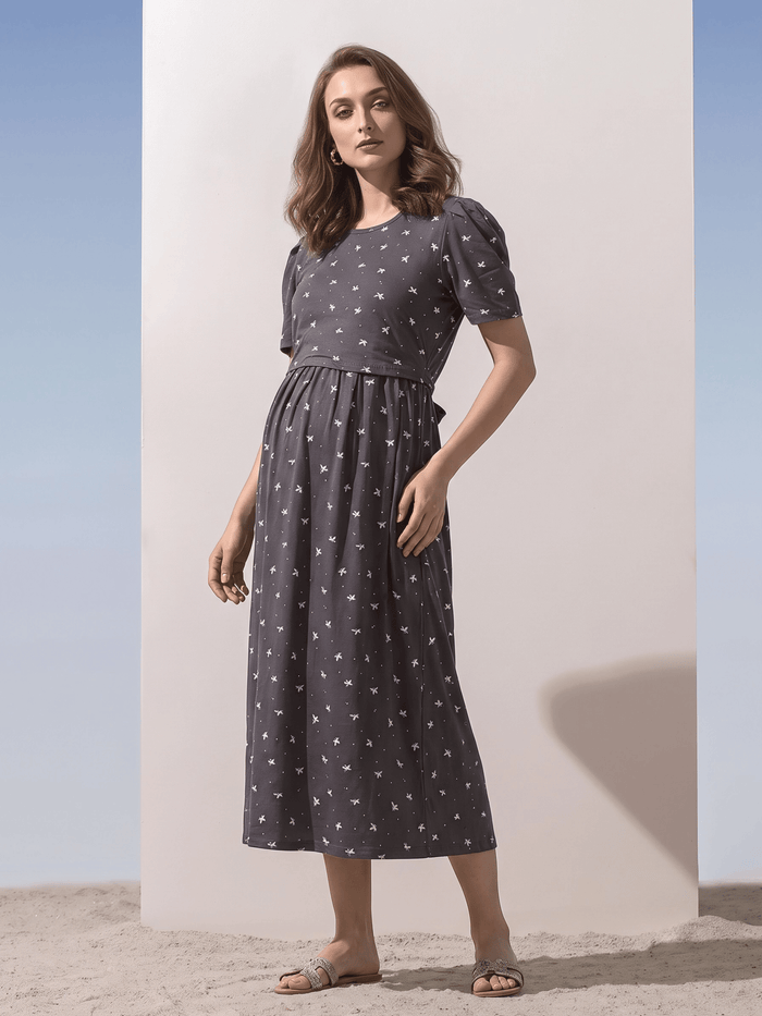 Curly blue zipless maternity feeding nighty for women