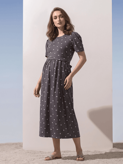 Curly blue zipless maternity feeding nighty for women