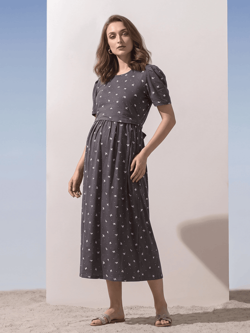 Curly blue zipless maternity feeding nighty for women