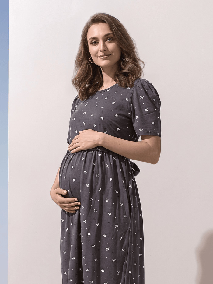 Curly blue zipless maternity feeding nighty for women