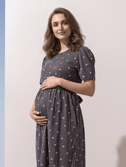 Curly blue zipless maternity feeding nighty for women