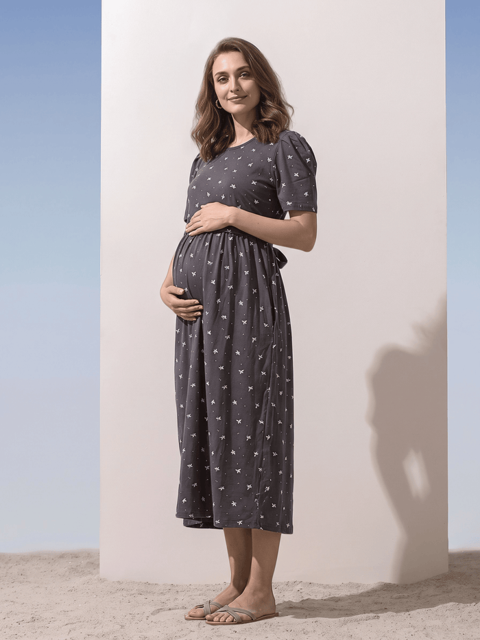 Curly blue zipless maternity feeding nighty for women