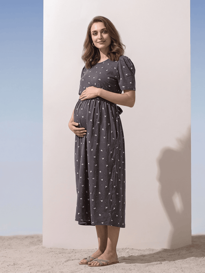Curly blue zipless maternity feeding nighty for women