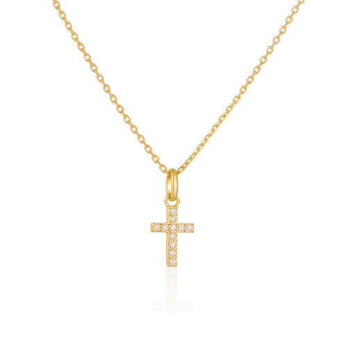 Dainty Minimal Waterproof Cubic Zirconia Cross Necklace