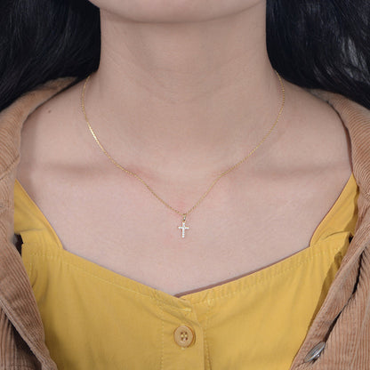 Dainty Minimal Waterproof Cubic Zirconia Cross Necklace