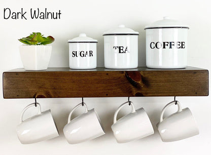 Floating Shelf with Coffee Mug Hooks | Stained