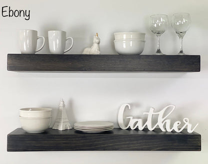 Ebony Floating Shelf with Wine Glass Hangers