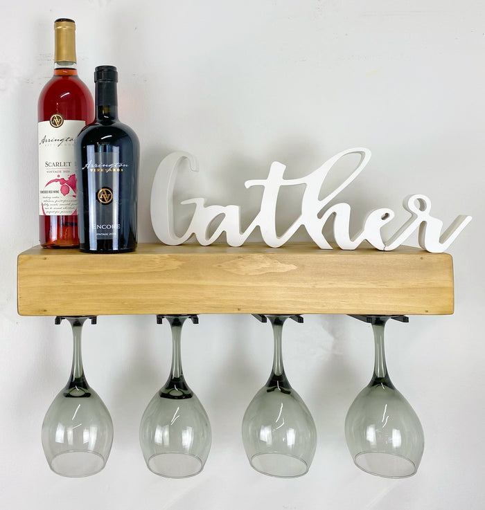 Ebony Floating Shelf with Wine Glass Hangers