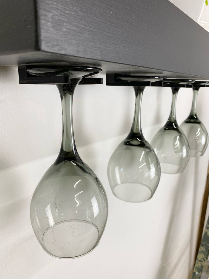 Ebony Floating Shelf with Wine Glass Hangers