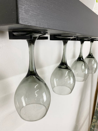 Ebony Floating Shelf with Wine Glass Hangers
