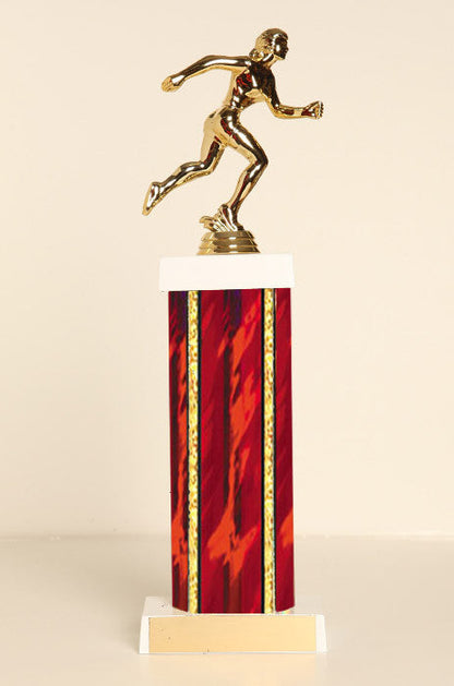 Female Track Runner Square Column Trophy