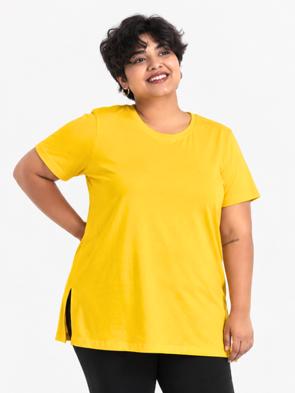 Fire yellow hosiery cotton yoga t shirt for women online