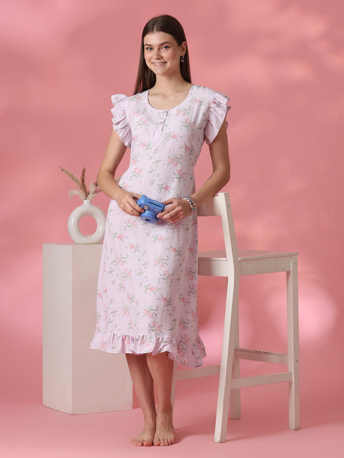 Floral bamboo feel short nightdress for women online