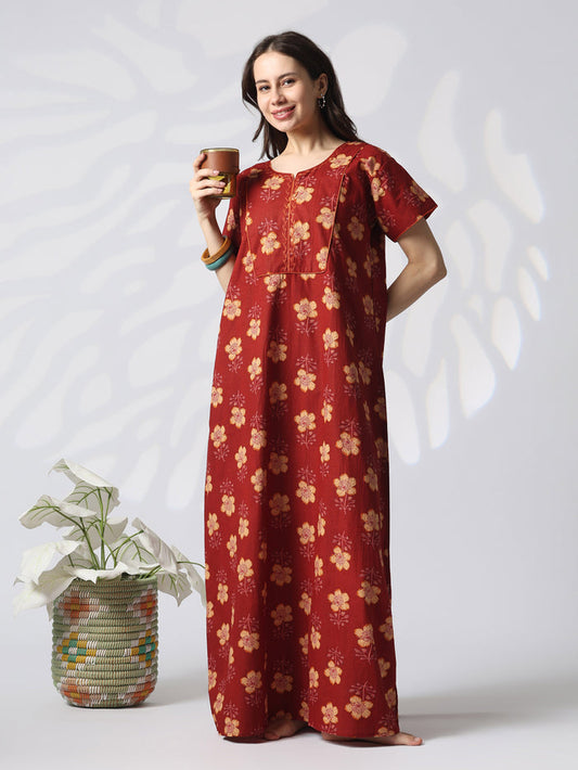 Floral pure cotton designer nighty for women online