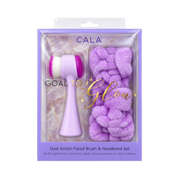 Cala Goal to Glow Dual Action Facial Brush & Headband Set 2 pcs set contents