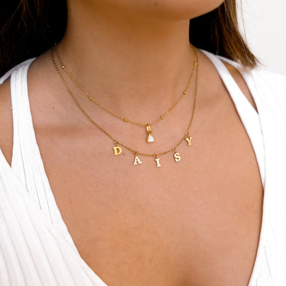 Mini Hanging Letter Name Necklace (Gold)