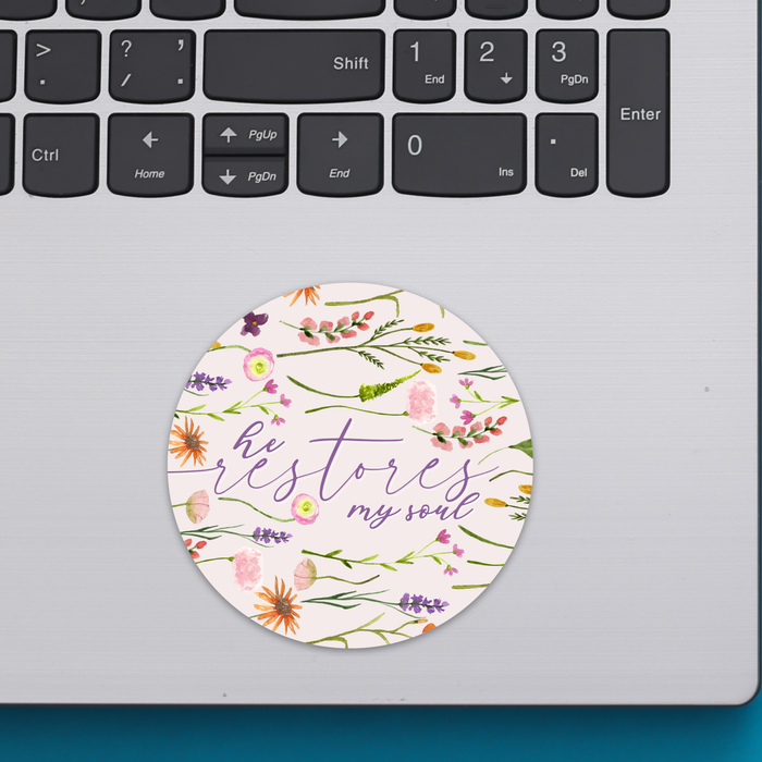 He Restores My Soul Floral Waterproof Vinyl Sticker