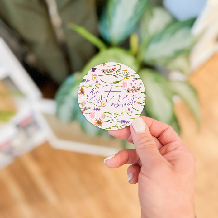 He Restores My Soul Floral Waterproof Vinyl Sticker