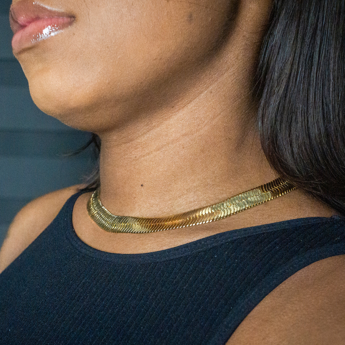 Womens Jewelry - Gold Herringbone Link Chain