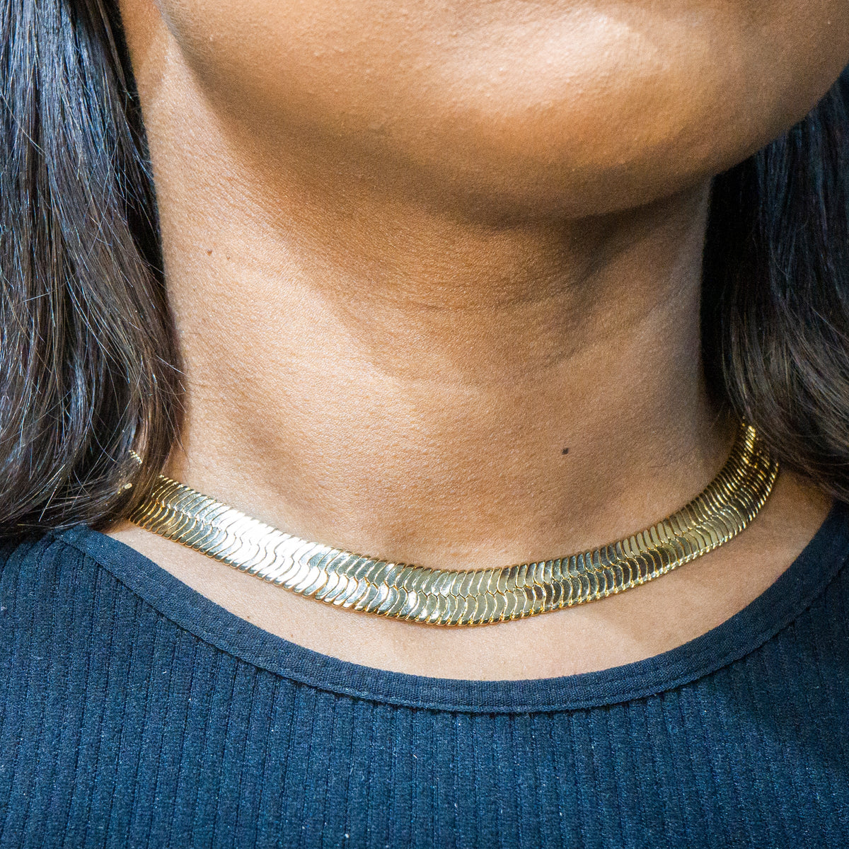 Womens Jewelry - Gold Herringbone Link Chain