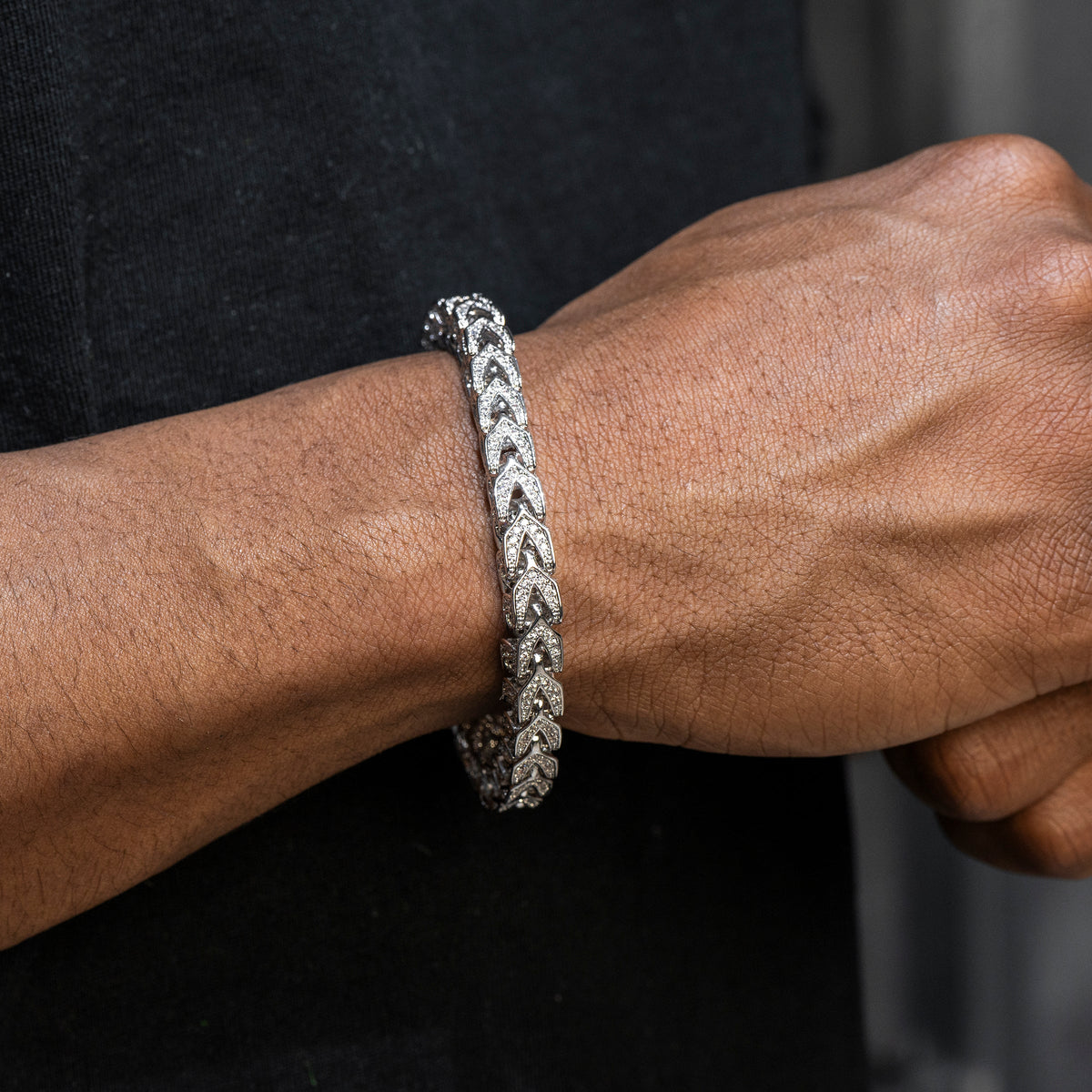 Gold Jewelry -  Mens 14K White Gold Iced Out VVS Solid Franco Bracelet